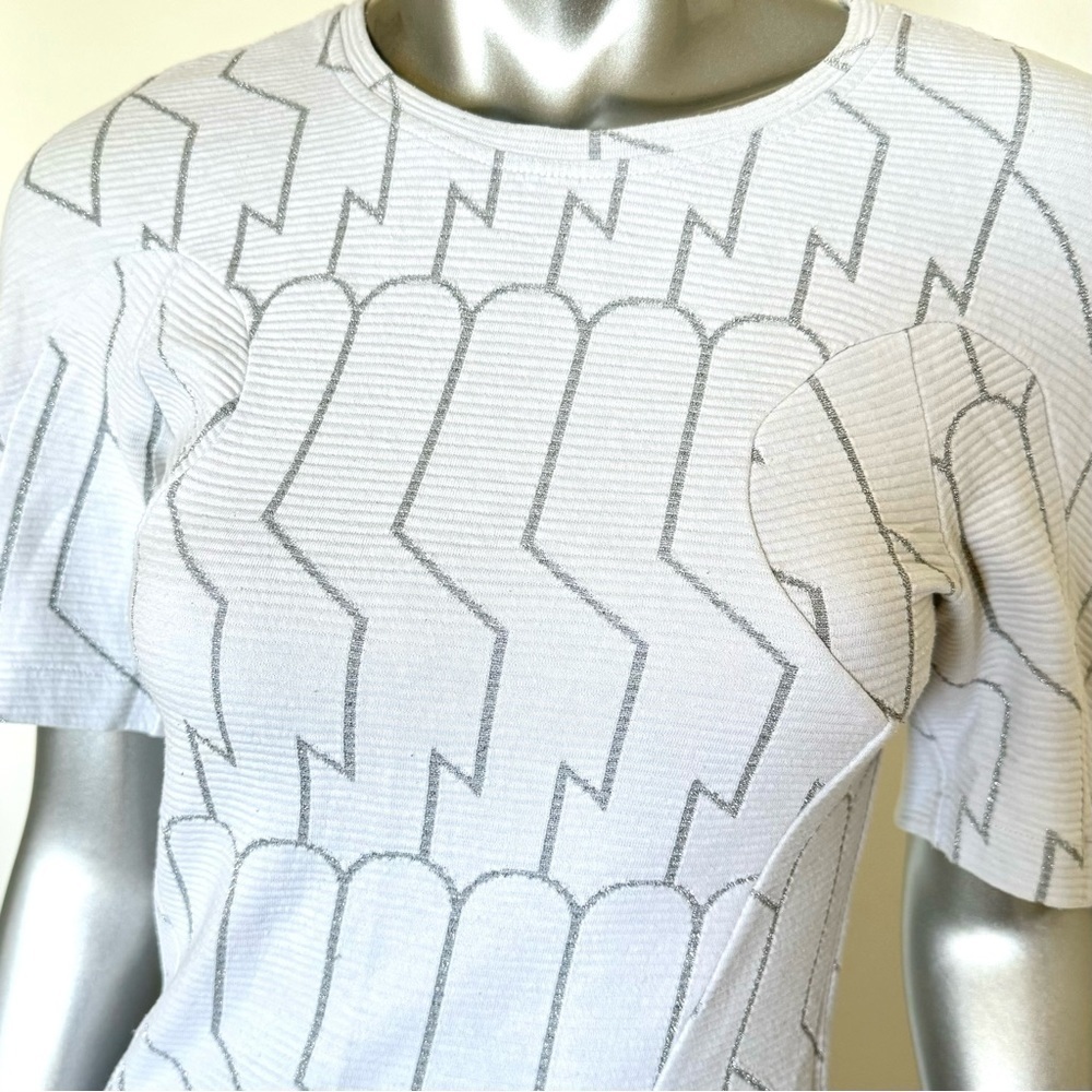 KENZO Paris Dress, Size M, White & Silver Cotton Ribbed Abstract Glitter Dress - Picture 2 of 13